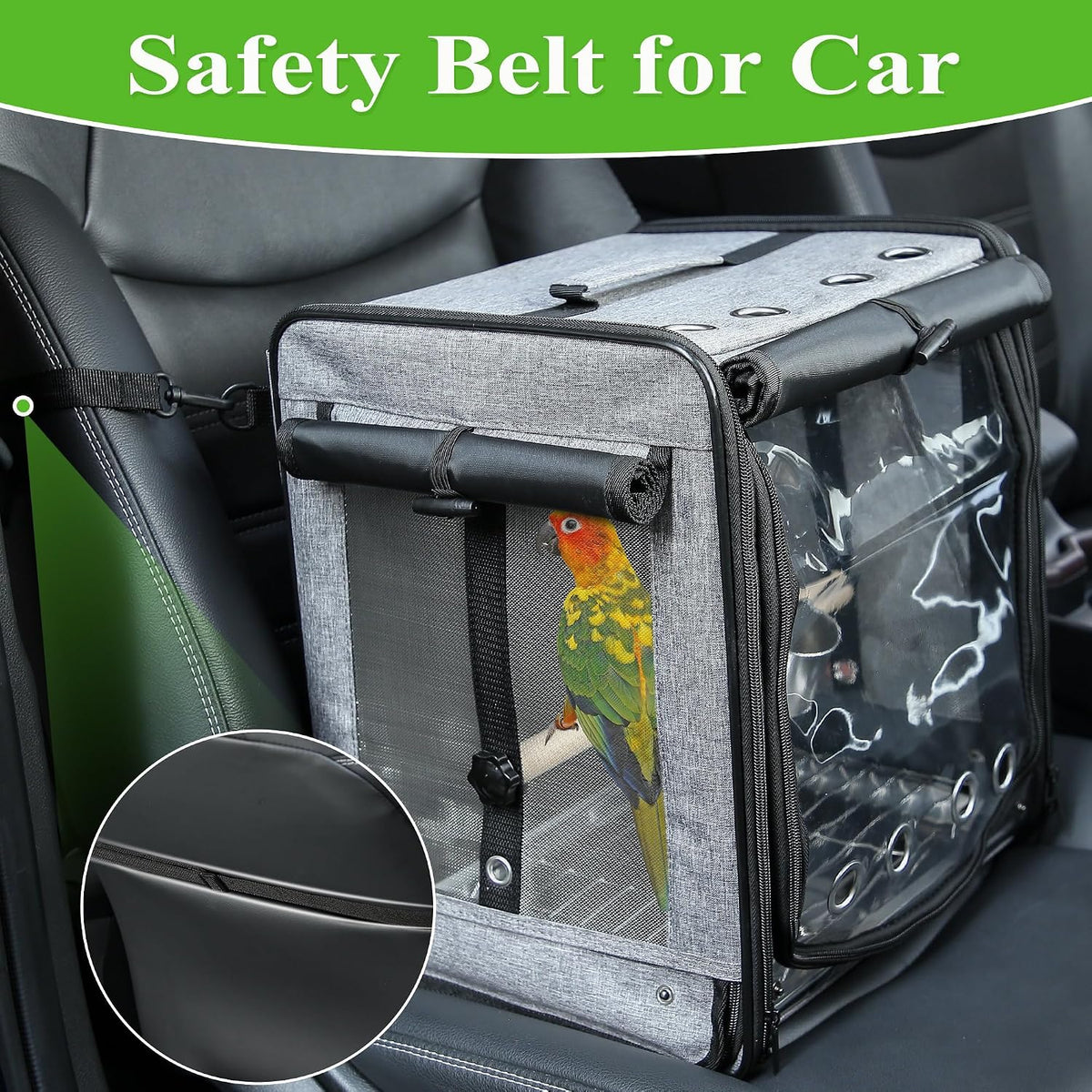 sanmoncare bird carrier for car travel with seat, close-up detail