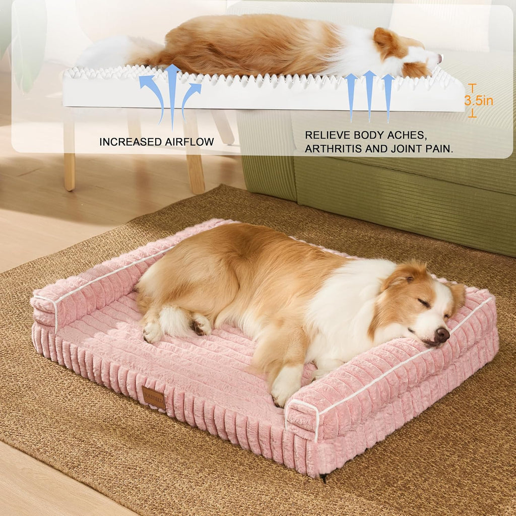 orthopedic medium dog bed furry pet bed, washable, side view