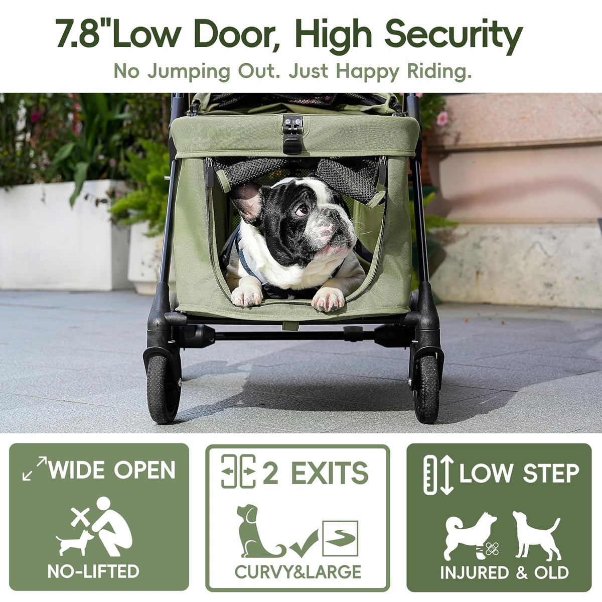 foldable pet stroller small dogs cats up to, side view