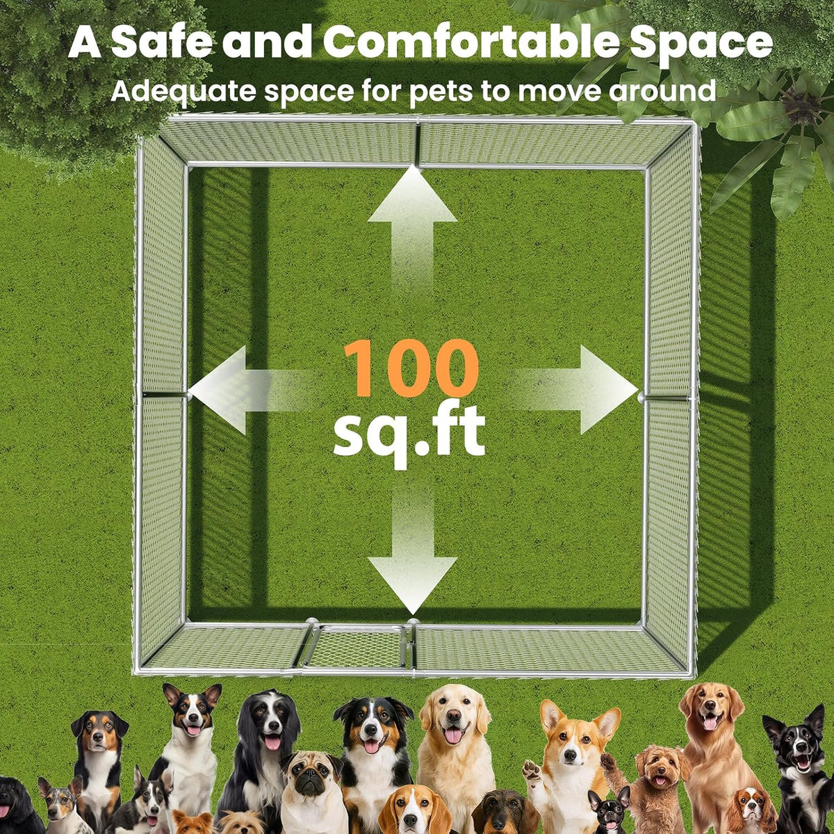 10x10 ft outdoor dog kennel, heavy duty dog showing dimensions