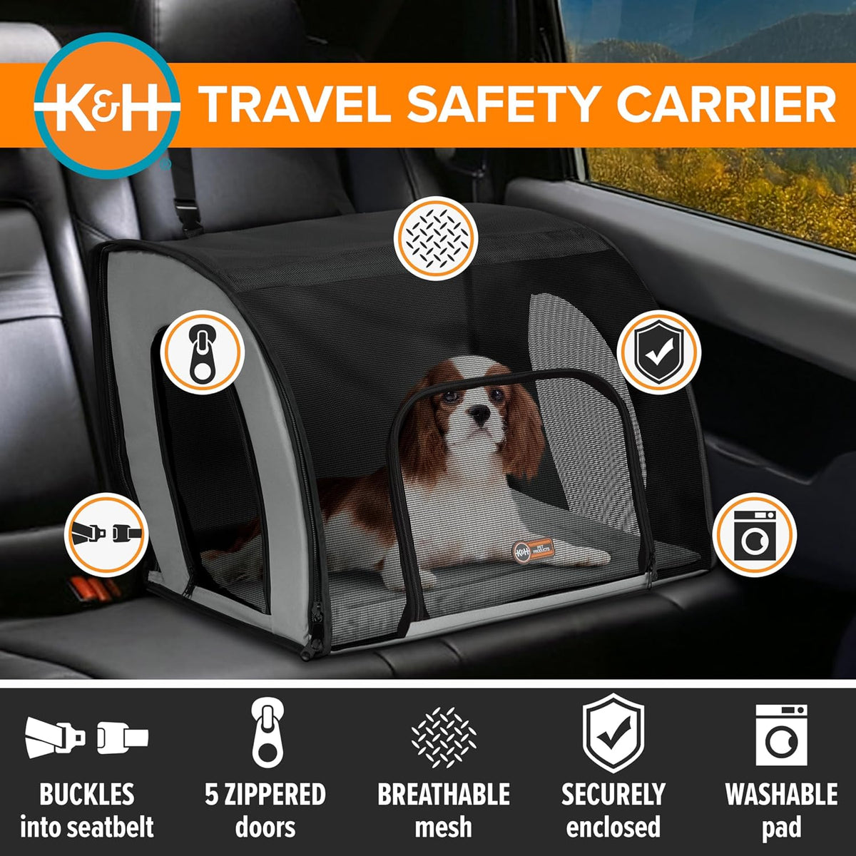 k&h dog car seat, travel safety carrier for showing dimensions
