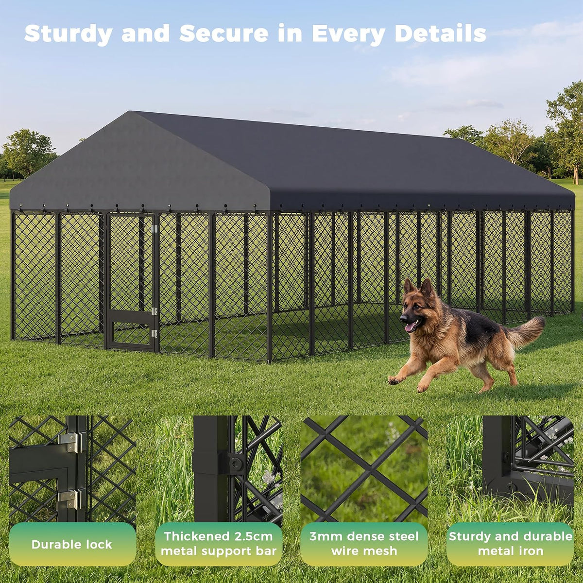 10x20 ft heavy duty dog kennel outdoor with shown in use