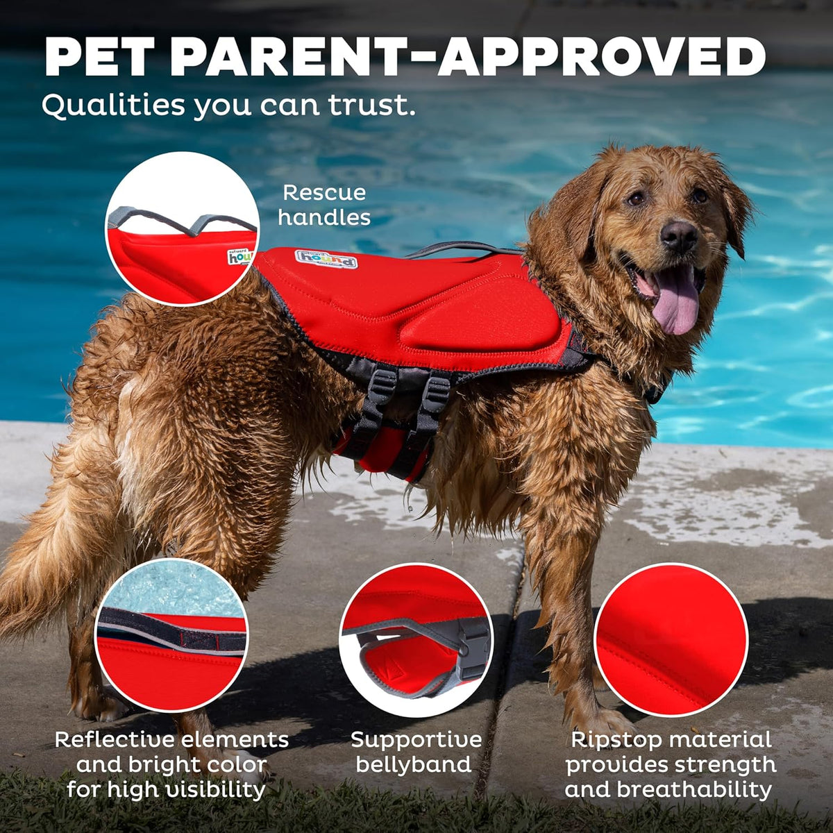 outward hound dawson swim dog life jacket, life showing dimensions