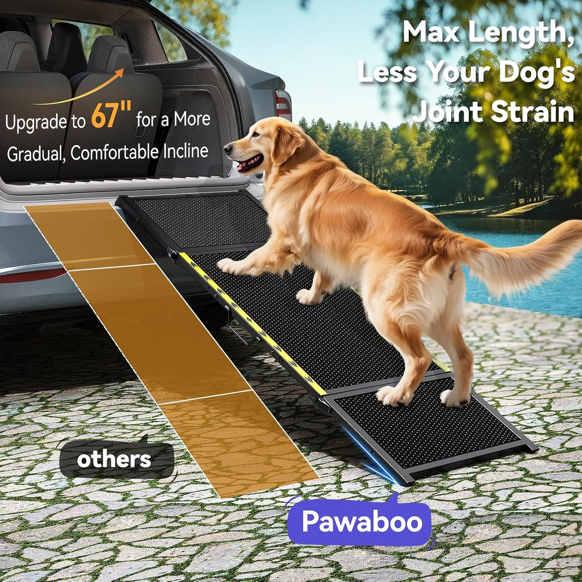 pawaboo dog ramp for car, 67″ l ×, front angle view