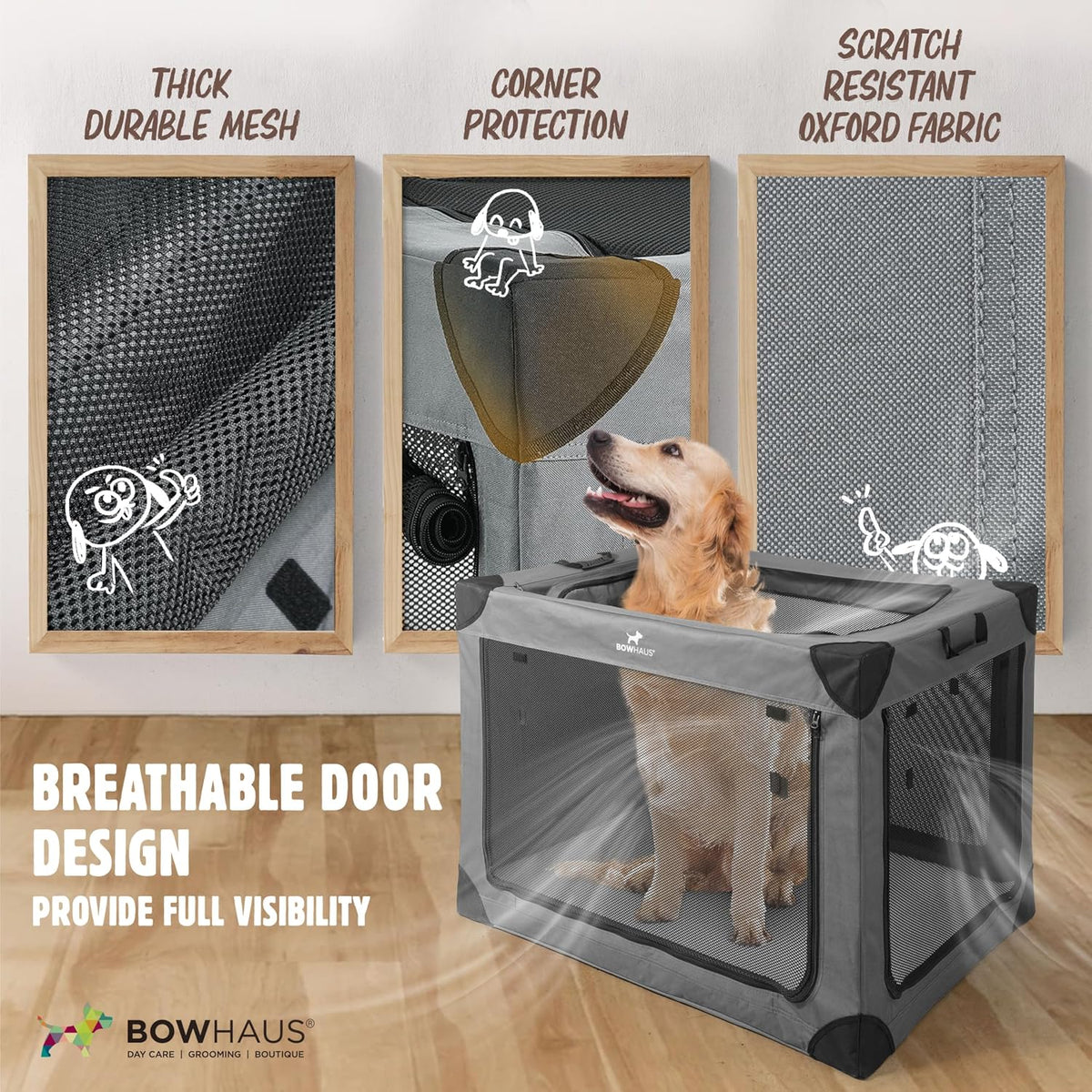 bowhaus 36 inch portable travel dog kennel for shown in use