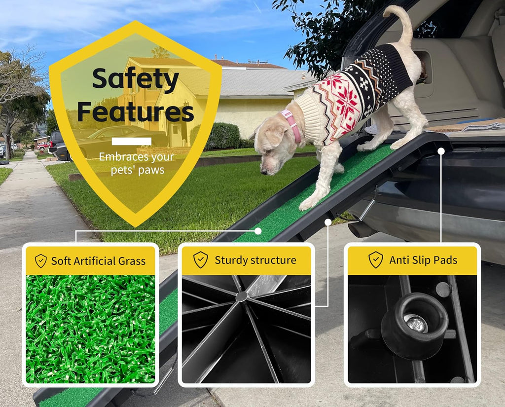 maxworks foldable dog ramp for cars suvs beds showing dimensions