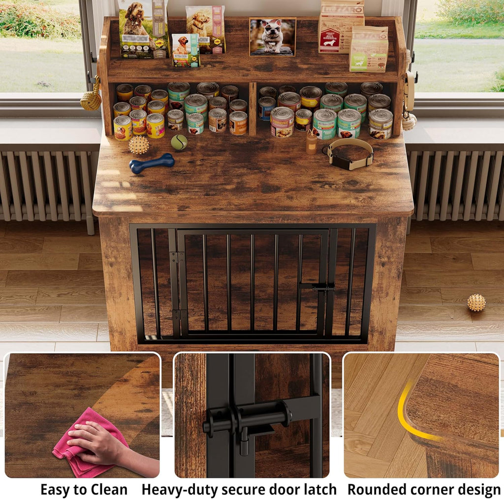 ironck 33.4" small dog crate furniture with storage showing dimensions