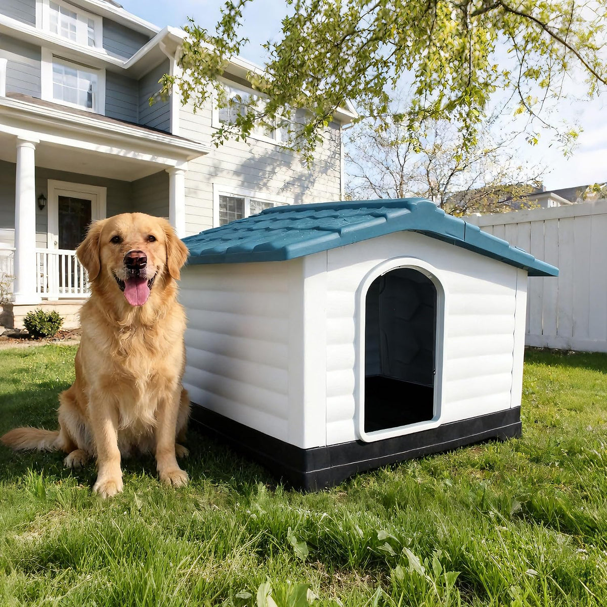 2-door large dog house for indoor and outdoor, close-up detail