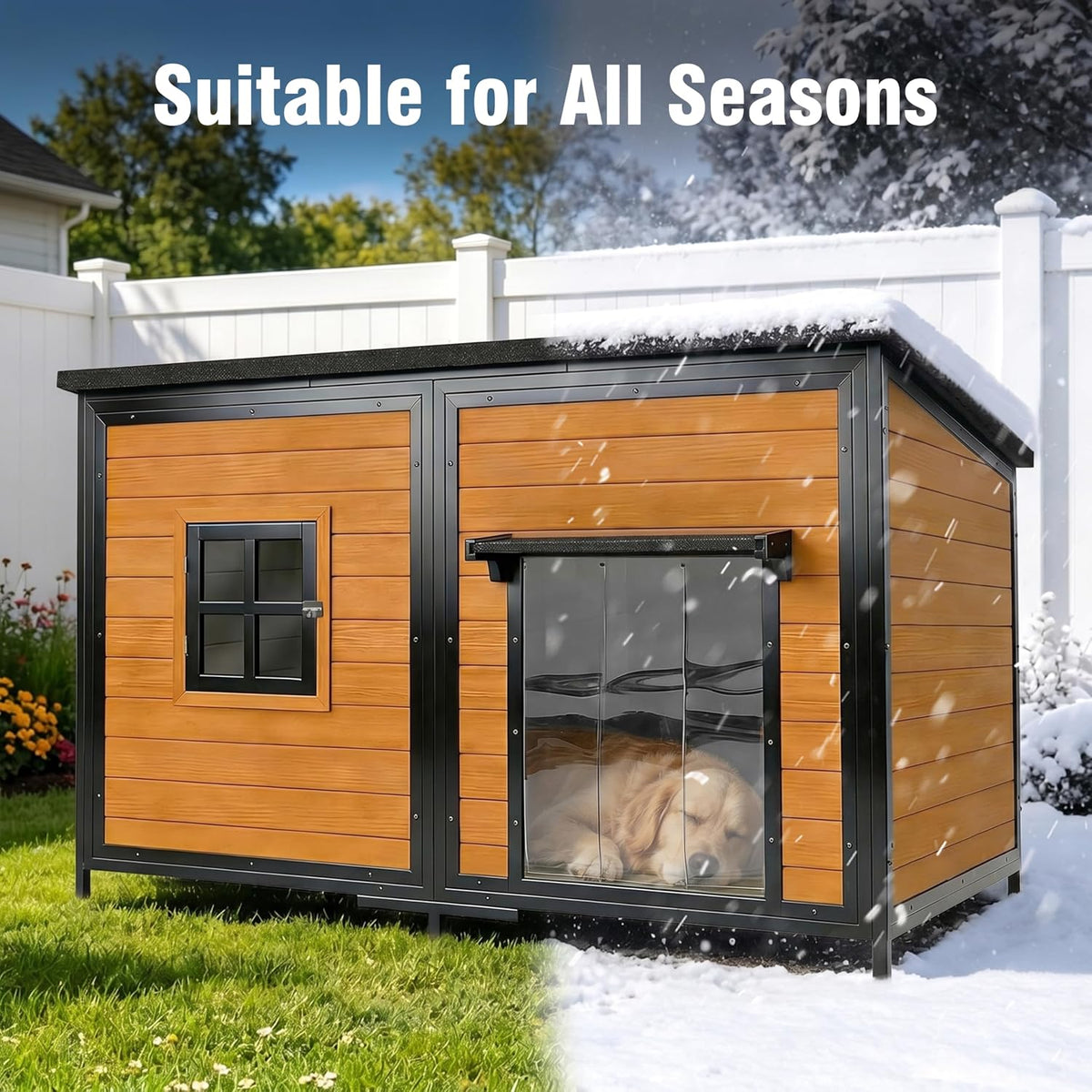 59" insulated extra large dog house, brown showing dimensions