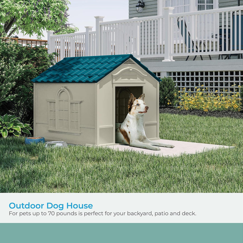 suncast outdoor dog house with door - water, close-up detail