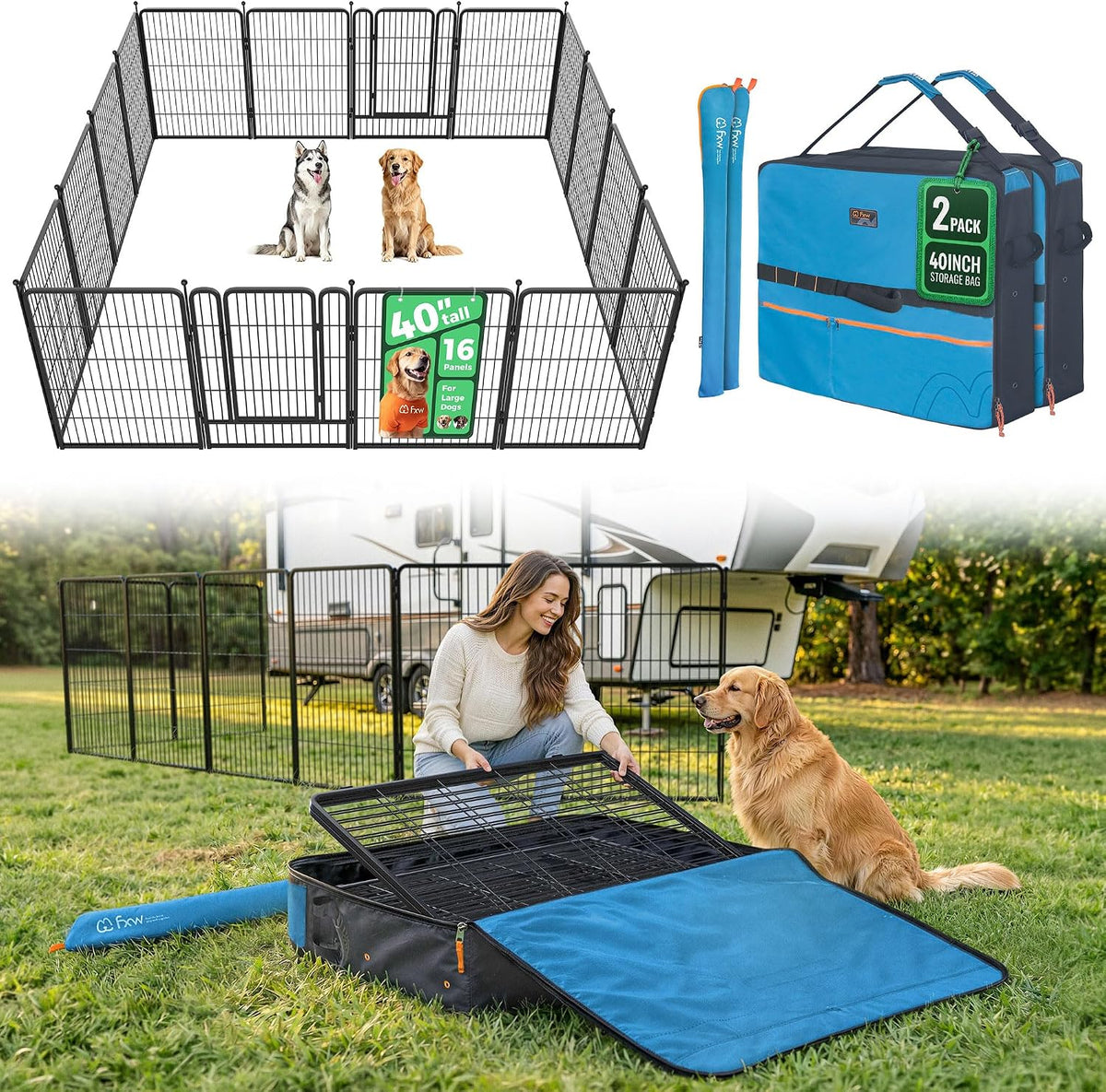 fxw rollick dog playpen with storage bags, 40"h, main product view