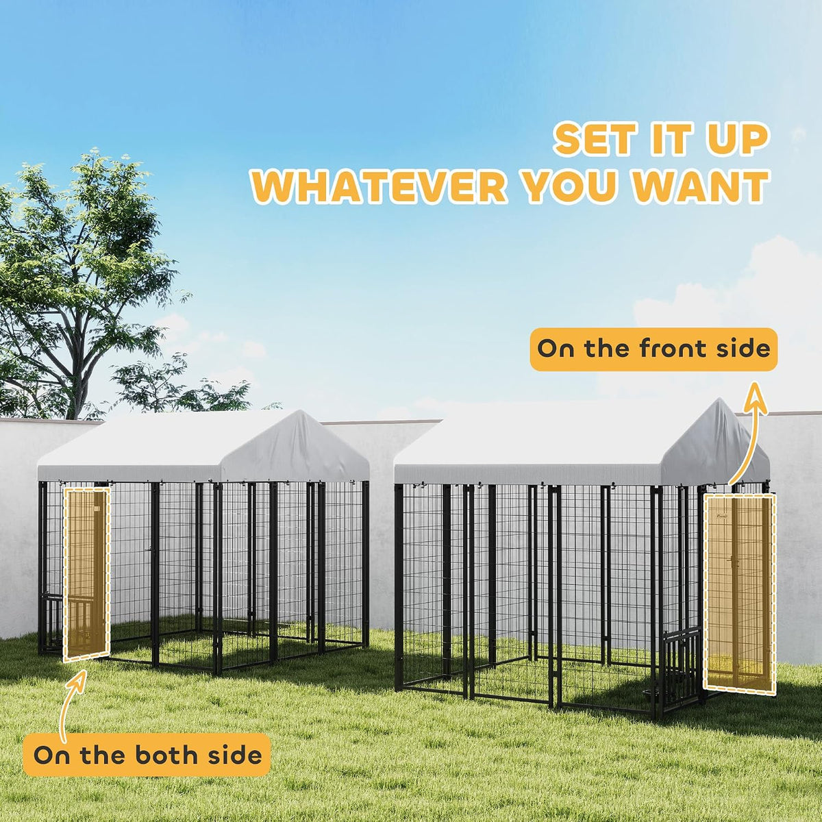 pawhut outdoor dog kennel with roof for s&m&l, package contents