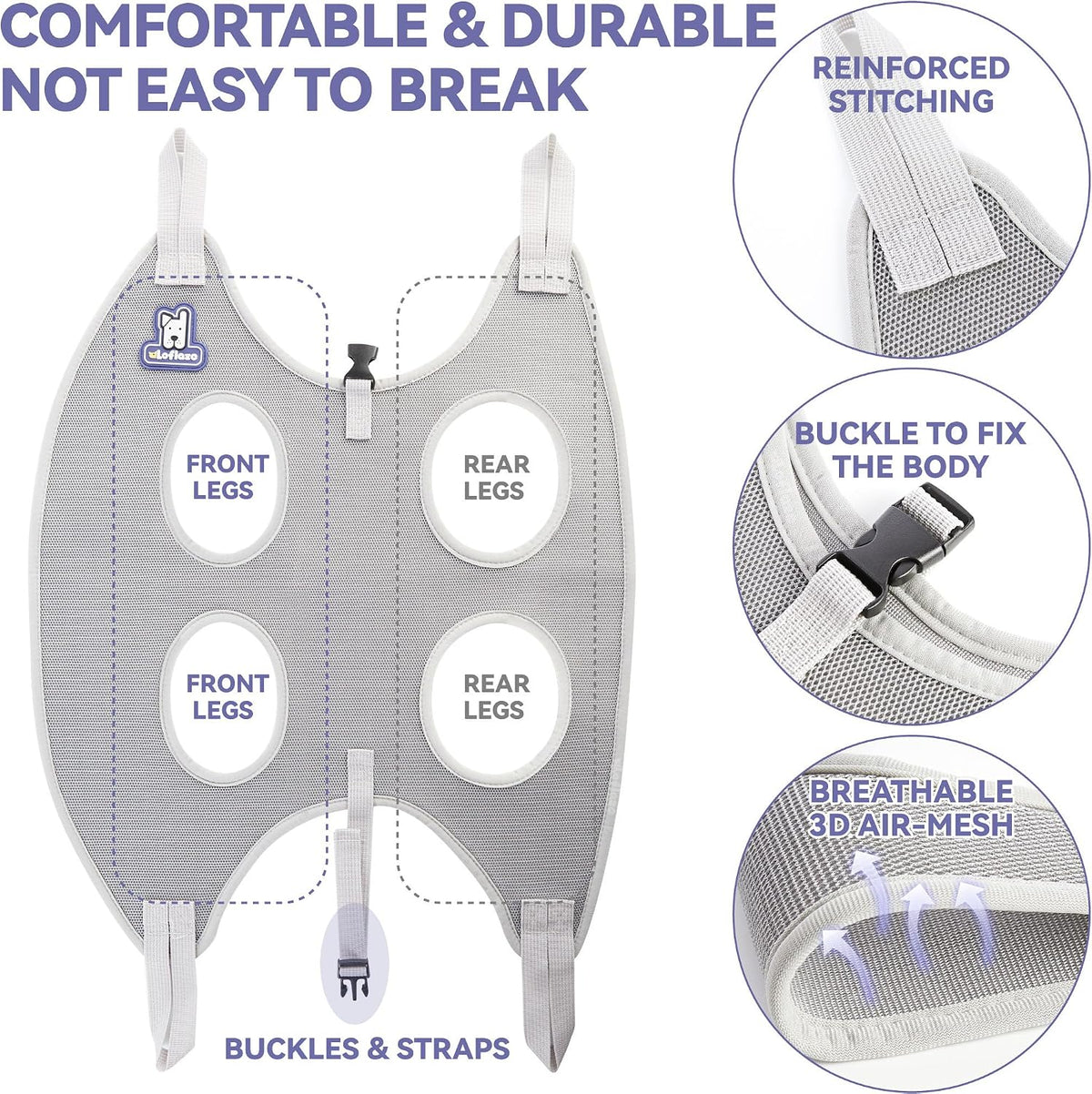 loflaze dog grooming hammock harness for dogs &, close-up detail