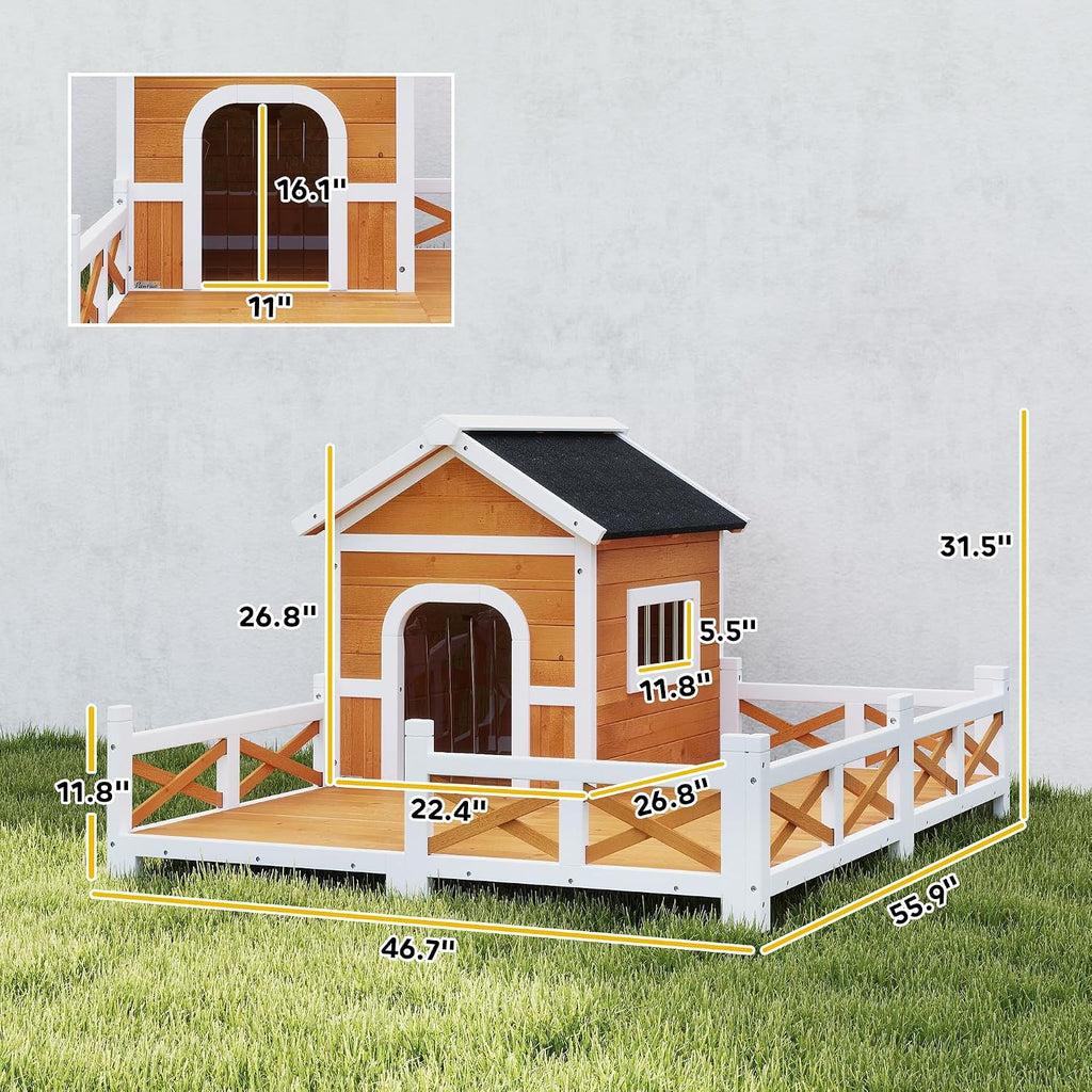 pawhut outdoor dog house, 56" wooden dog house on a desk or shelf