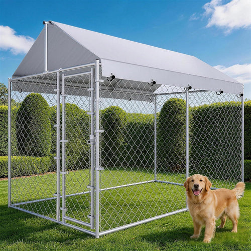 10x6x7.7ft large dog kennel outdoor, heavy-duty outside dog shown in use