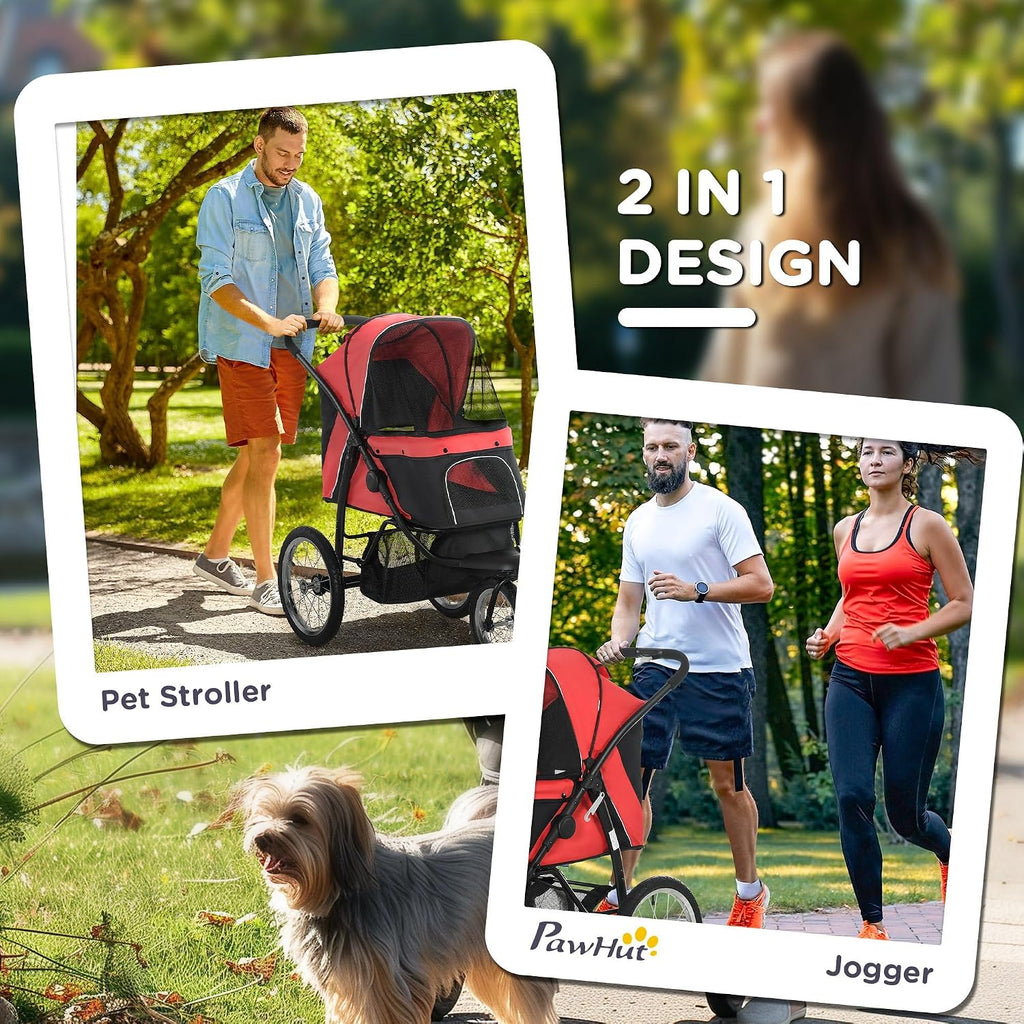 pawhut 3 wheels pet stroller for small and showing dimensions