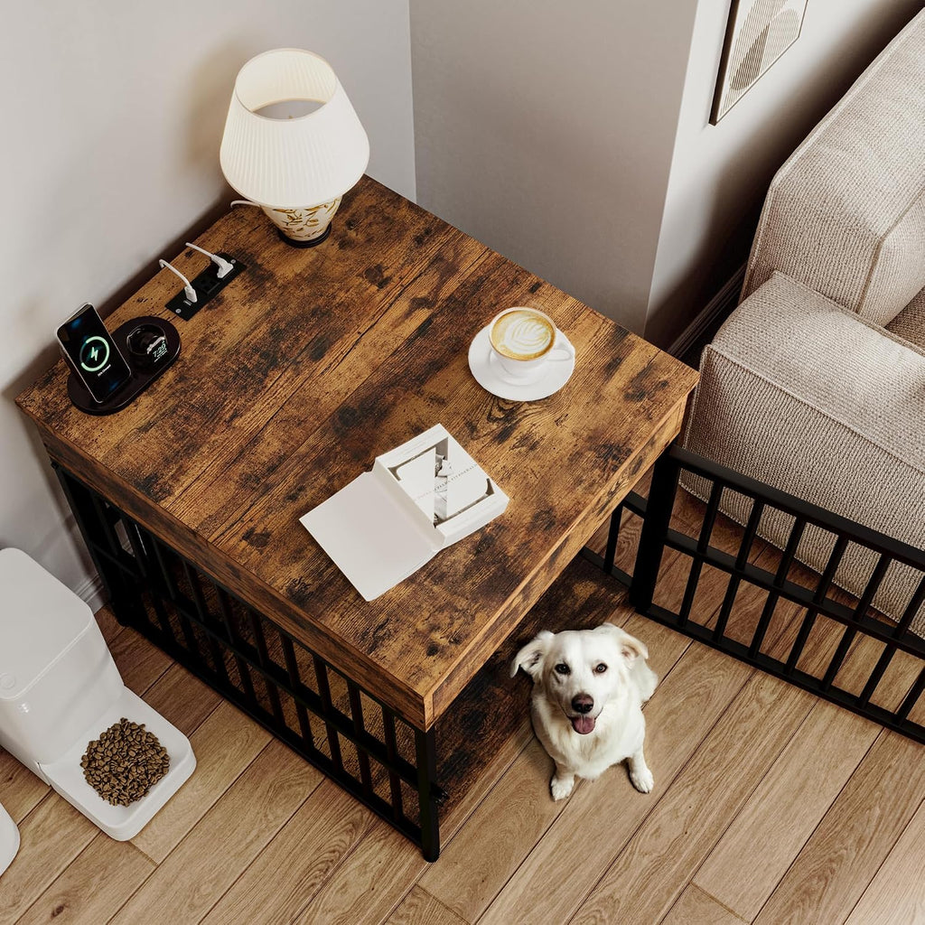 ironck dog crate furniture for small dogs, rustic, front angle view