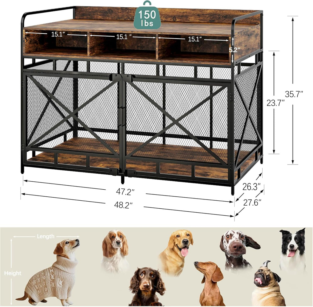 fulhope dog crate furniture, 48" heavy duty wooden, side view