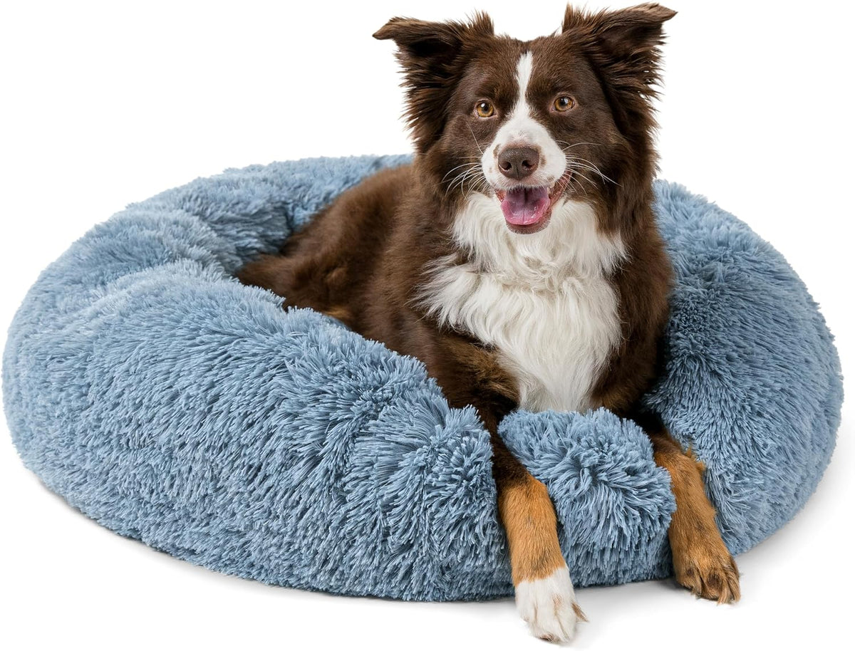 petami calming donut dog bed, washable faux fur, front angle view