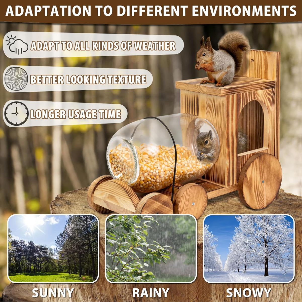 large wooden squirrel feeder for outside, 0.8-gallon glass showing dimensions