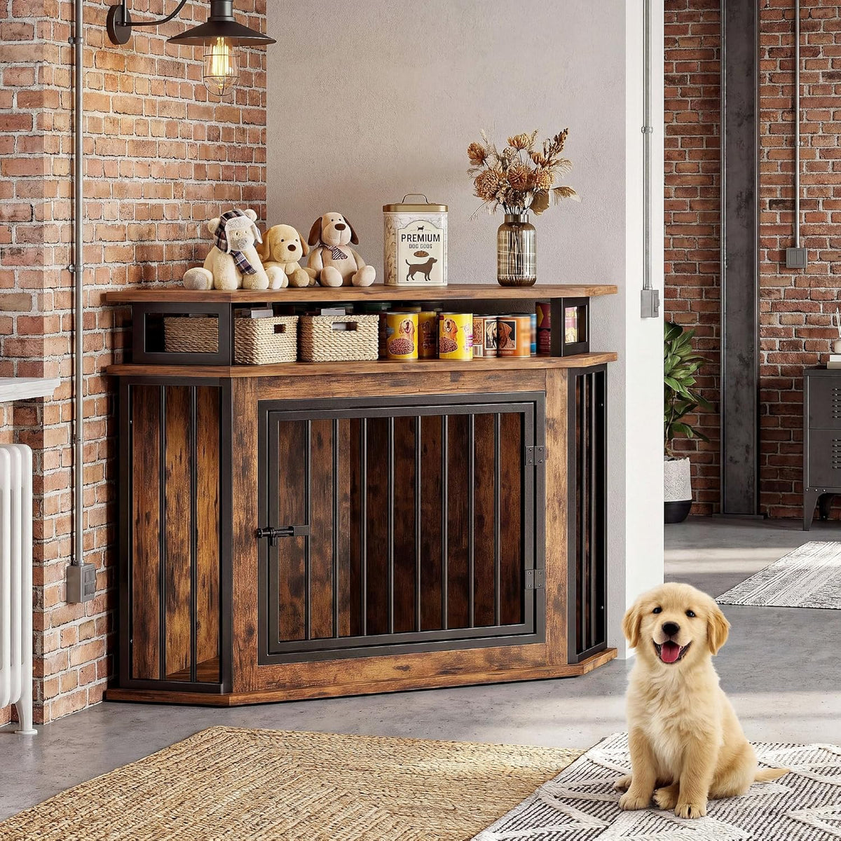 ironck 43.3" corner dog crate furniture with 2-tier, package contents