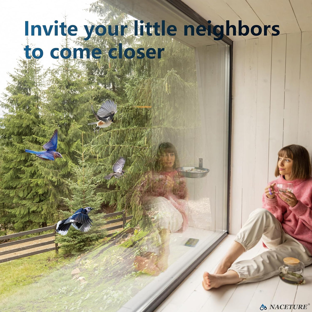 naceture 2 pack bird feeder bowls for outdoor shown in use