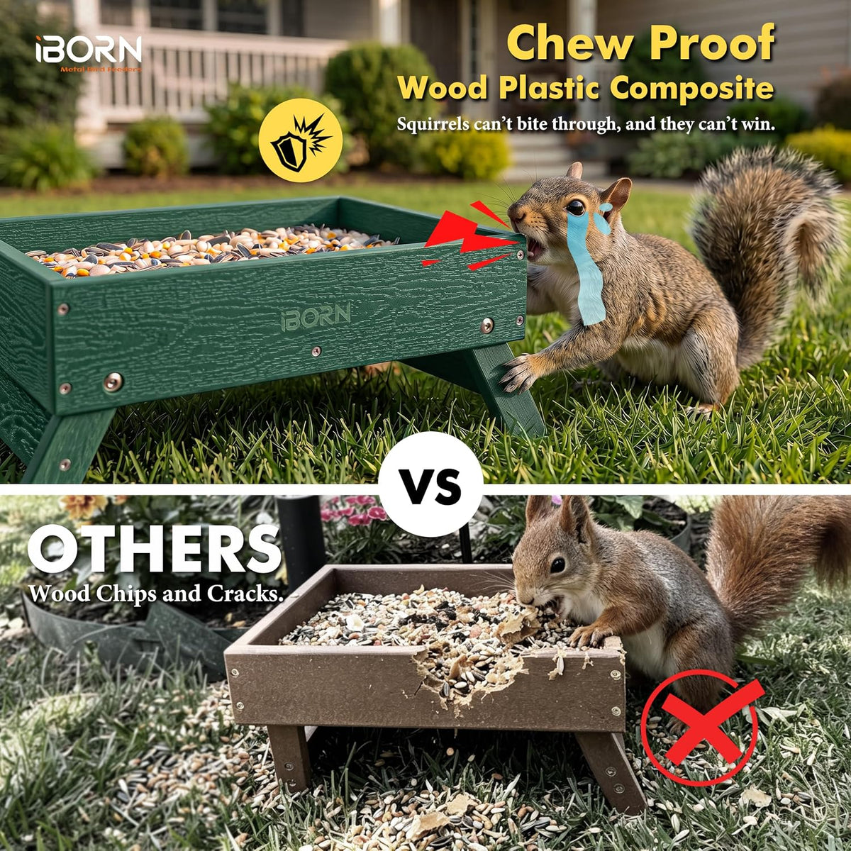 iborn ground bird feeder, bird & squirrel platform, close-up detail