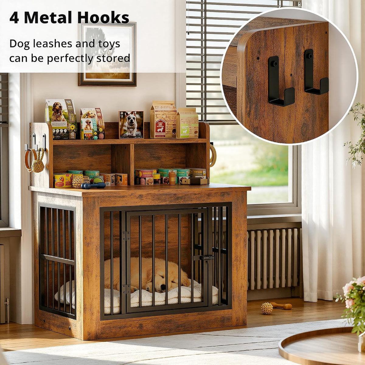 ironck 33.4" small dog crate furniture with storage, close-up detail