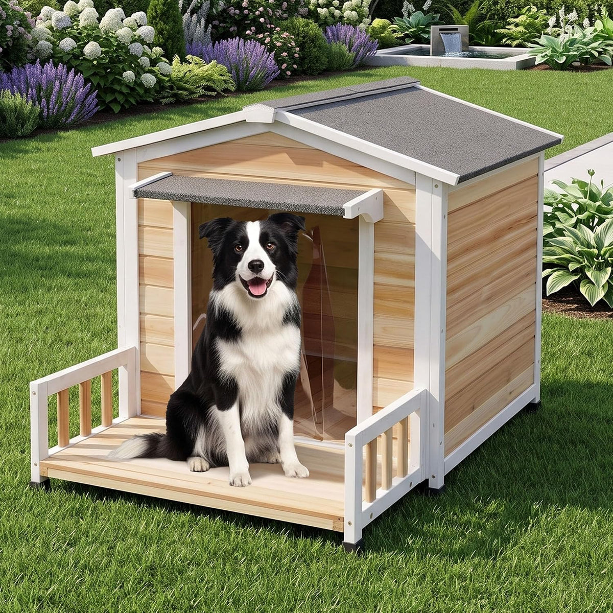 large dog house outdoor elevated wooden dog kennel, view 9