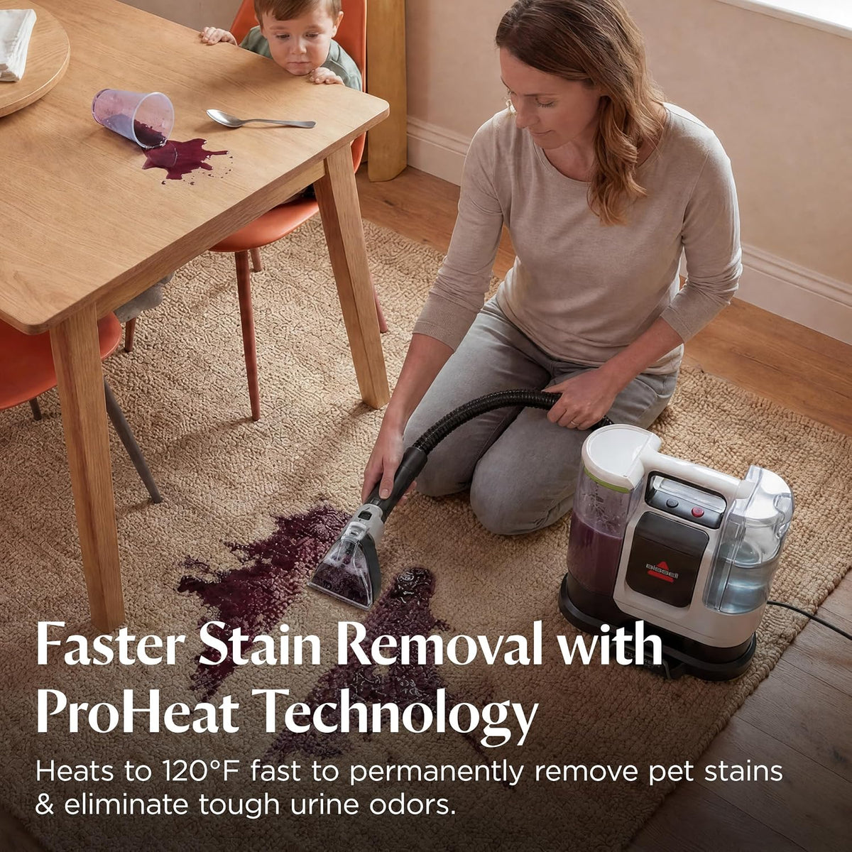 bissell little green proheat pet portable deep cleaner shown in use