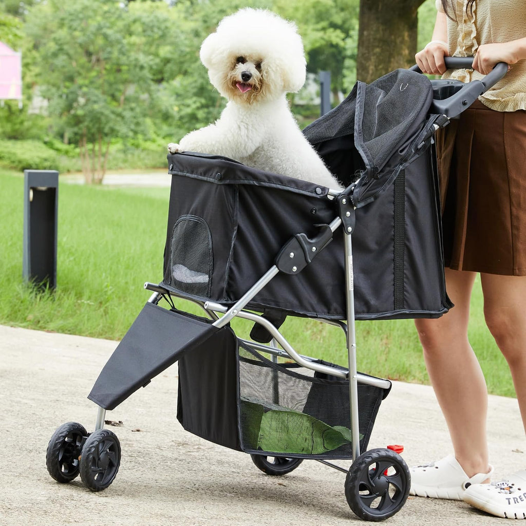 newbulig foldable 3 wheel pet stroller for medium, front angle view
