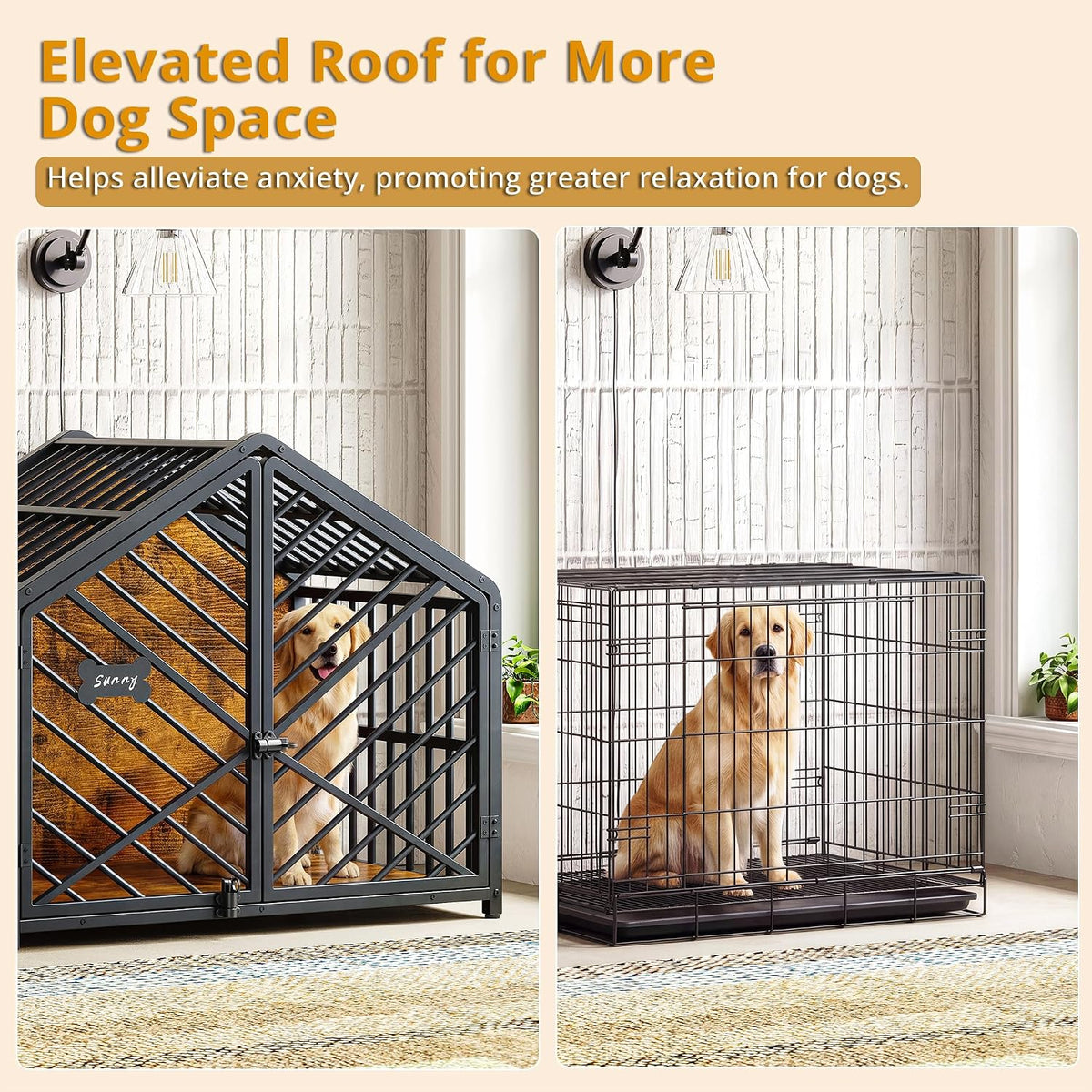 ironck 35.4" dog crate furniture with roof-shape frame showing dimensions