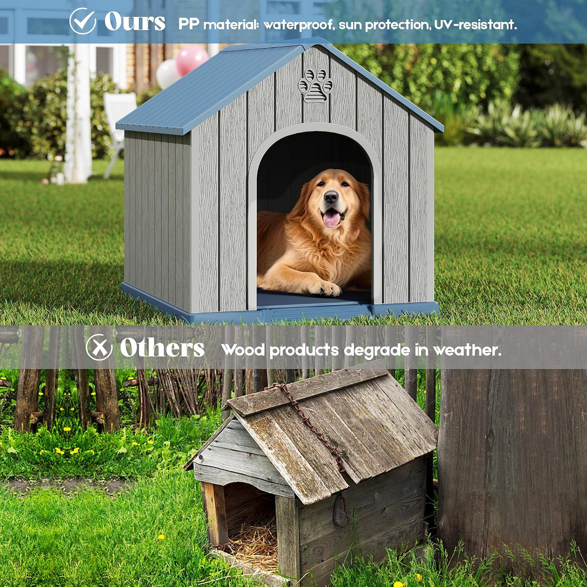 fancyango large dog house outdoor indoor for medium, close-up detail