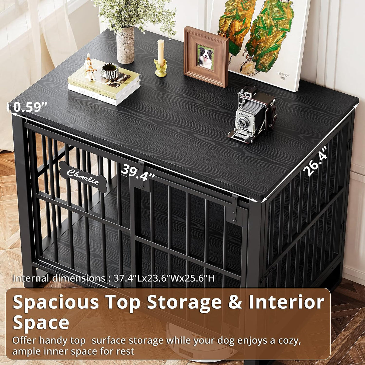 ironck 39.4" l dog crate furniture with sliding on a desk or shelf