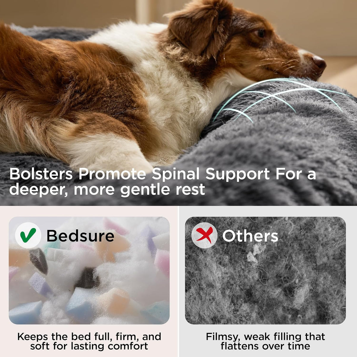 bedsure supportmax® calming dog beds large sized dog, close-up detail