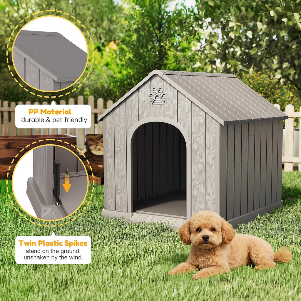 fancyango dog house for small dogs, 26.18''l×24.02''w×25.98''h, grey, side view
