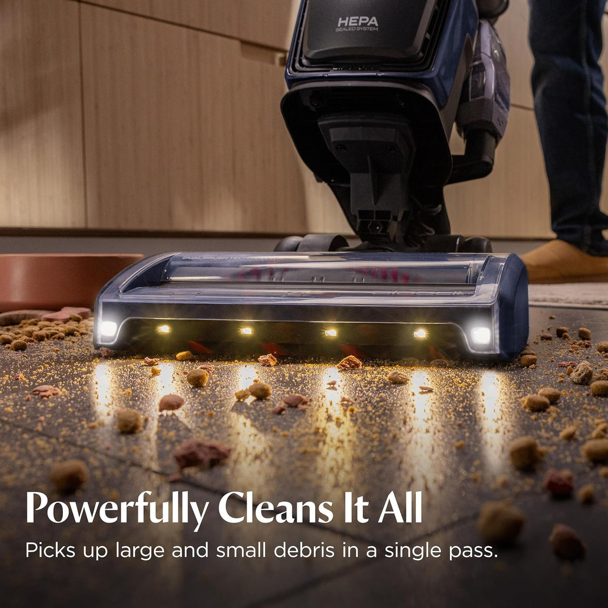 bissell pet hair eraser dualbrush upright vacuum, hepa shown in use
