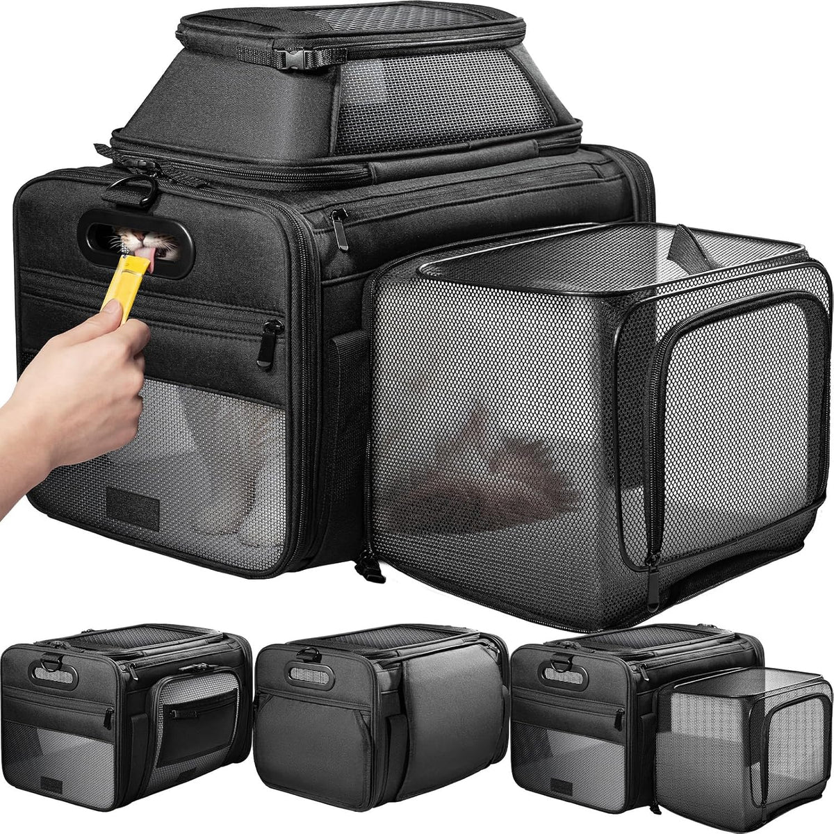 top-side expandable pet carrier, treat window,17x11x9.5 airline approved, main product view