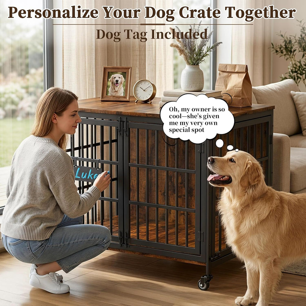 easycom 41in heavy duty dog crate with personalized shown in use