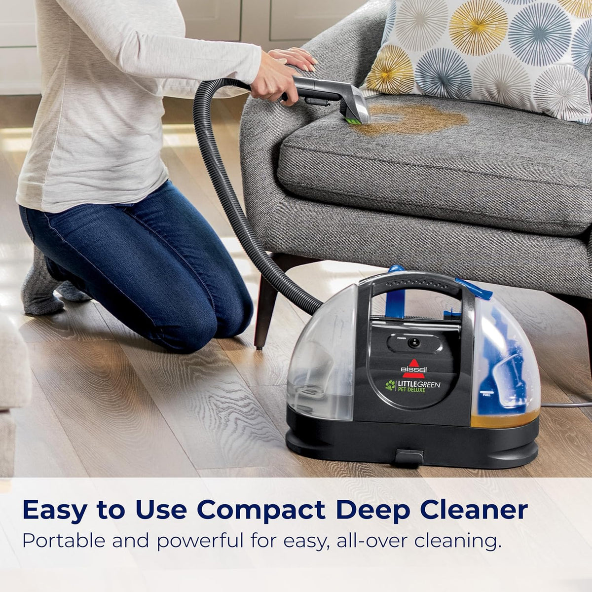 bissell little green pet deluxe portable carpet cleaner showing dimensions