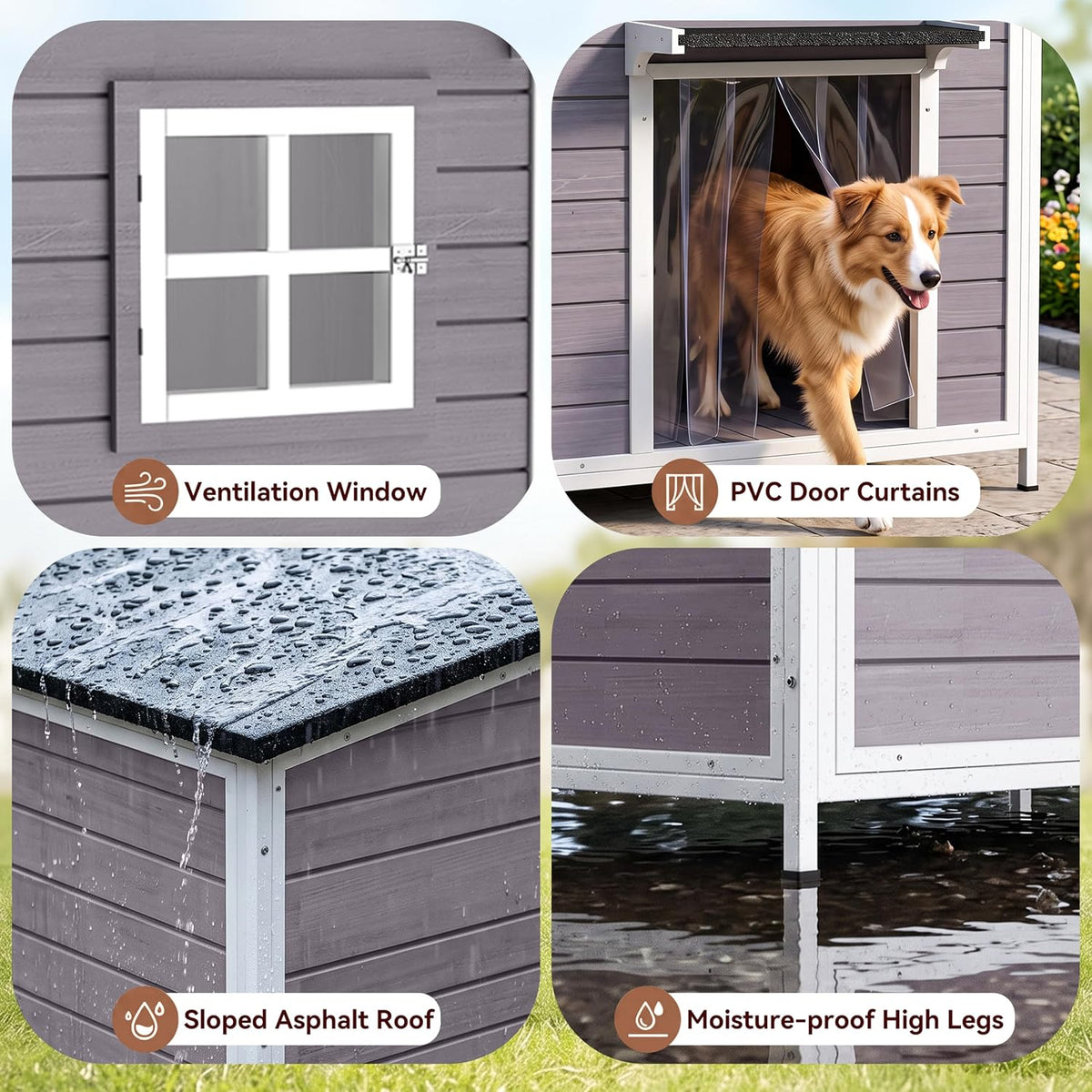 43" large wooden outdoor dog house with insulated, close-up detail