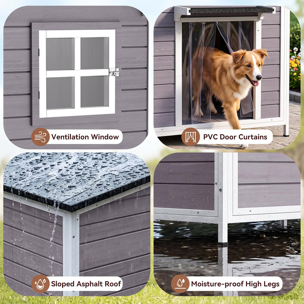 59" extra large outdoor dog house with insulated, side view