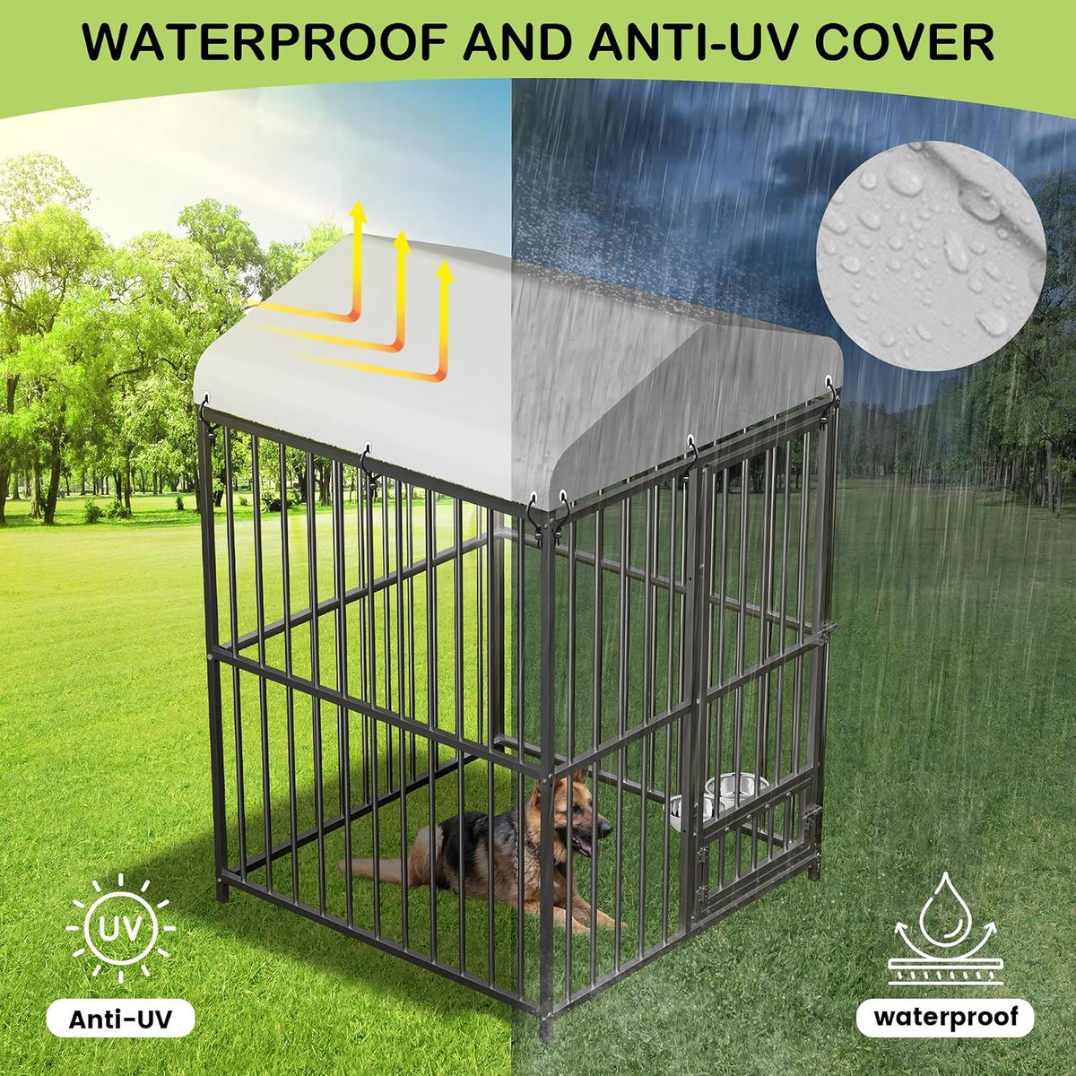 4x4x6ft large outdoor dog kennel, metal dog cage, close-up detail