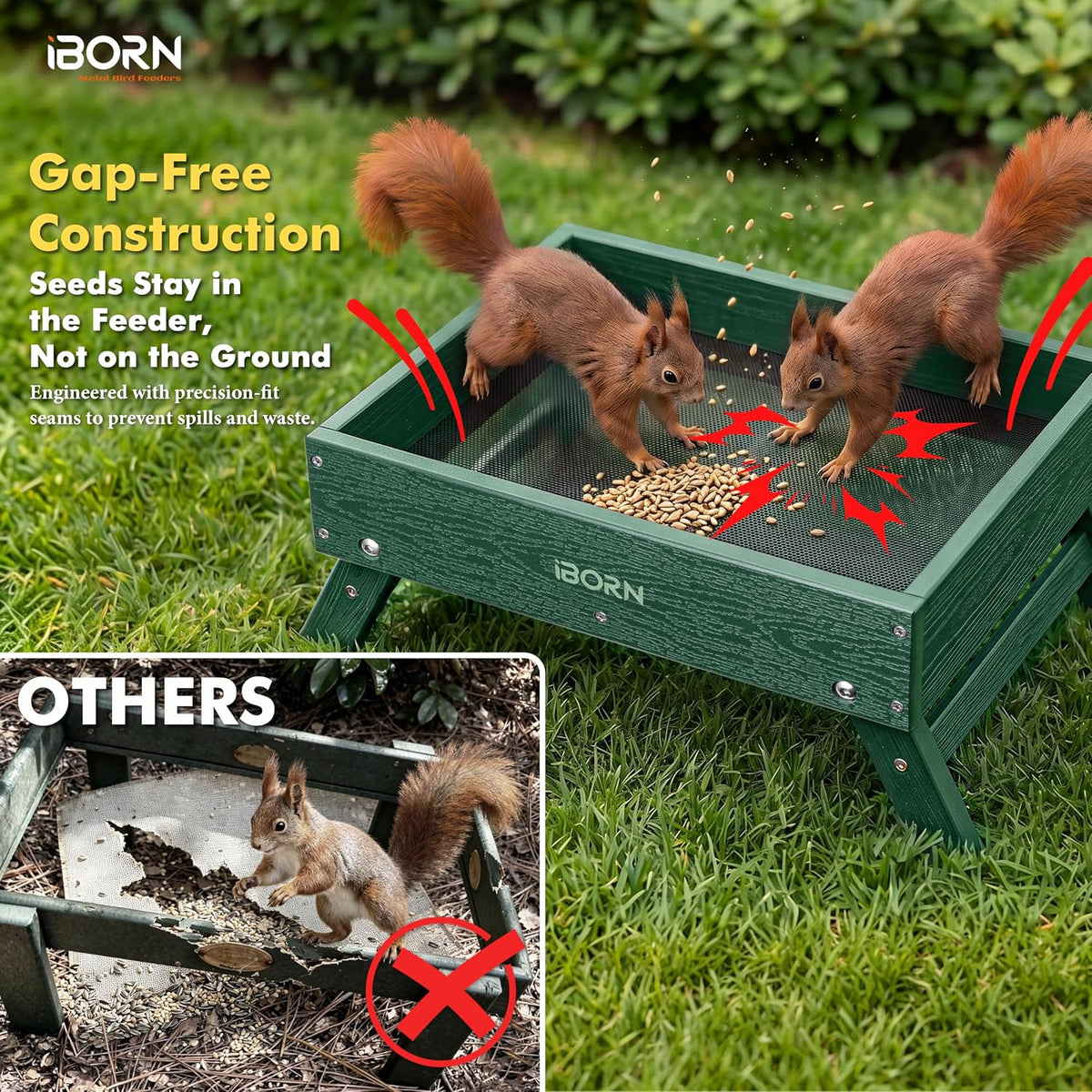iborn ground bird feeder, bird & squirrel platform showing dimensions