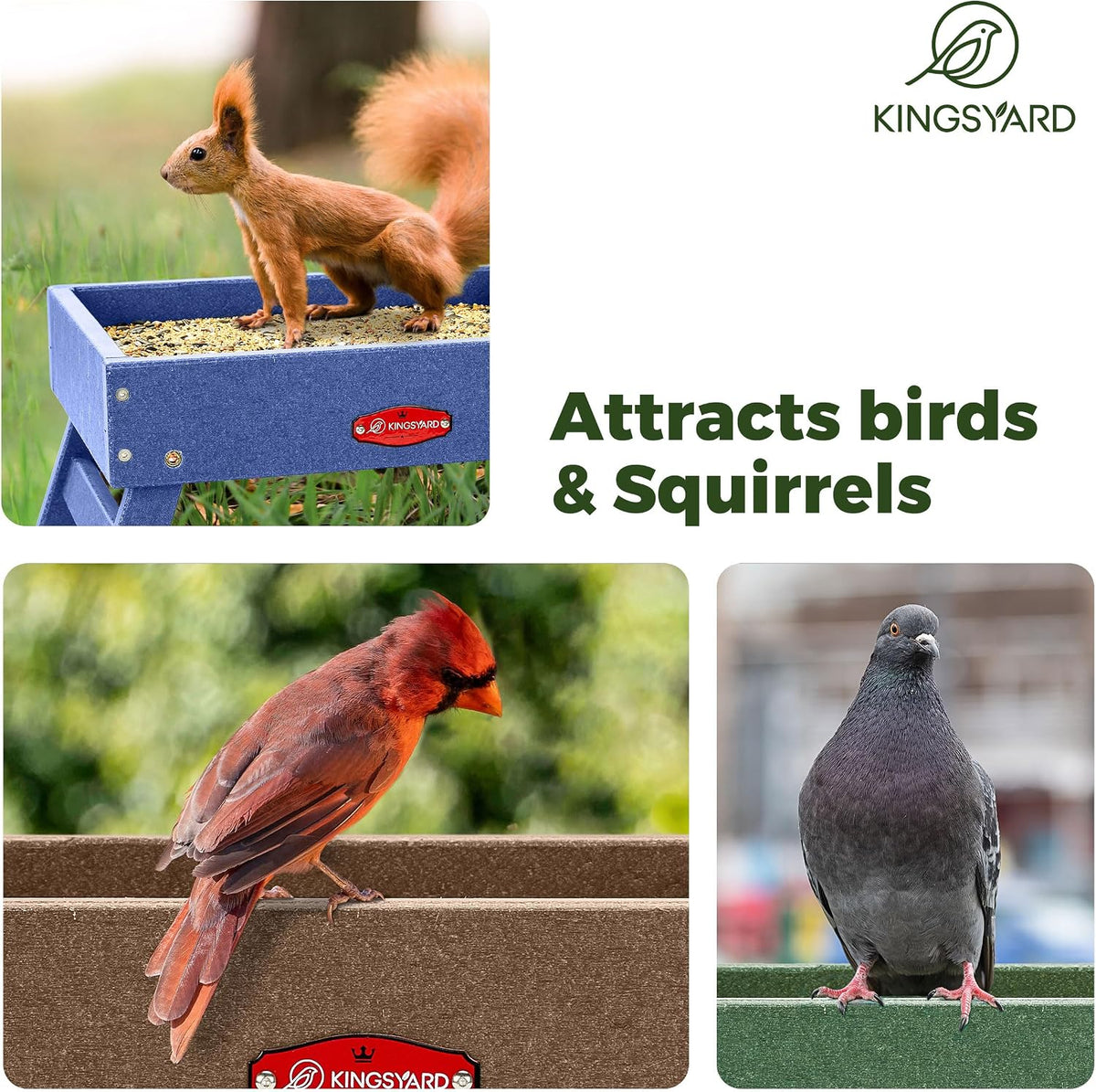 kingsyard ground bird feeder, elevated tray with recycled showing dimensions