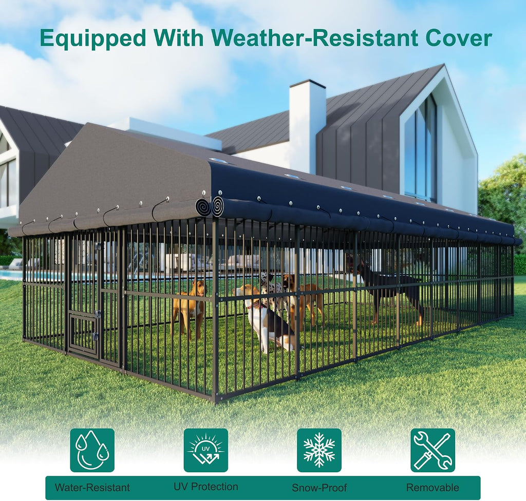 10x20x6.5 ft large dog kennel, outdoor dog enclosure, side view