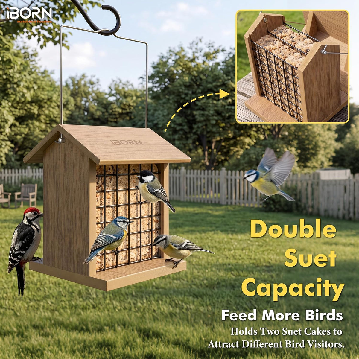 double suet feeder for outdoors, wpc recycled plastic, side view