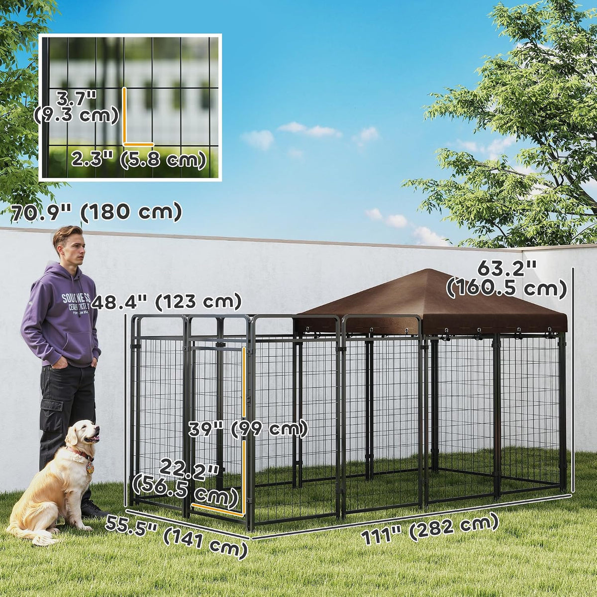 pawhut dog kennel outdoor with waterproof canopy, dog on a desk or shelf