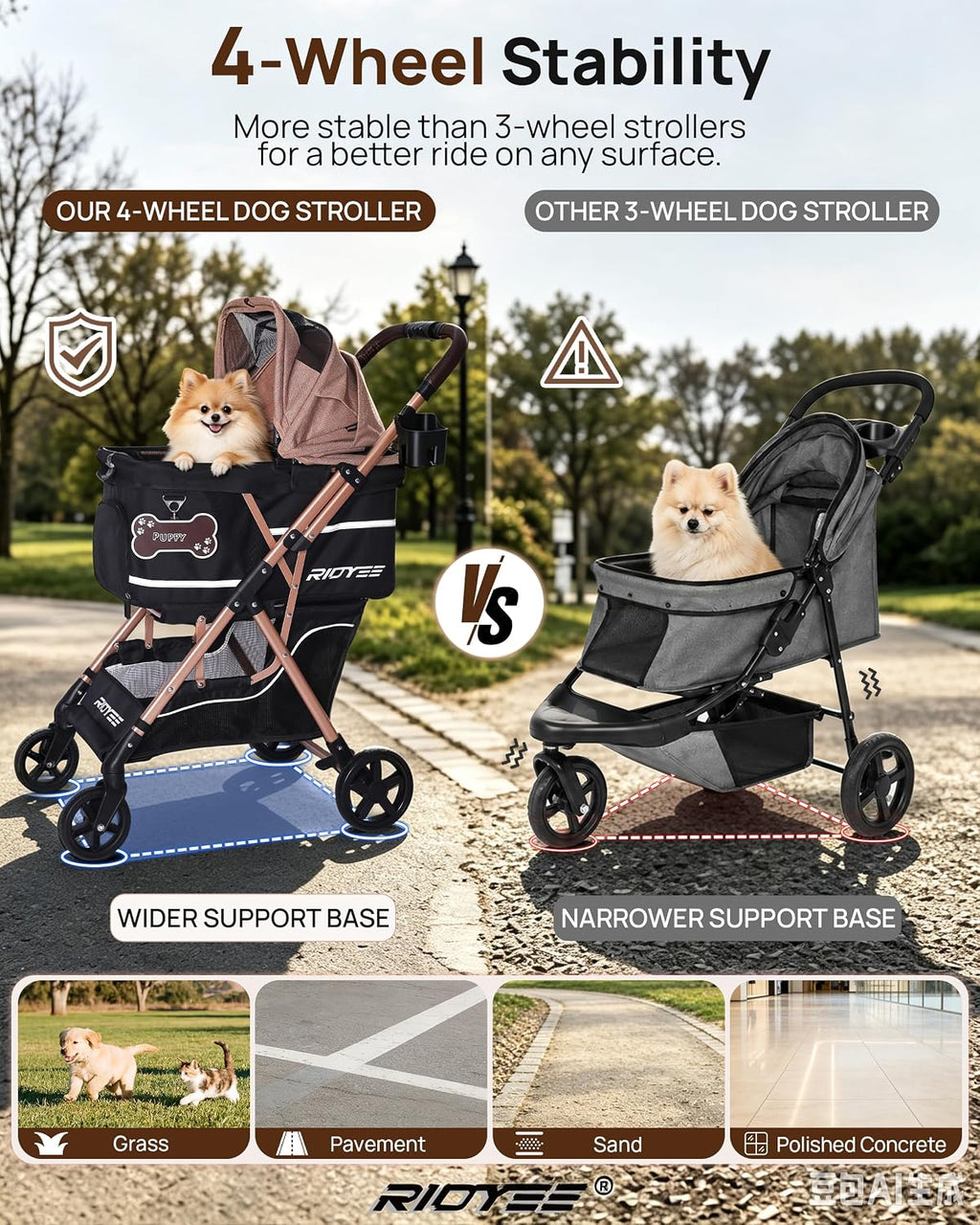 ridyee foldable dog stroller for small & medium, close-up detail