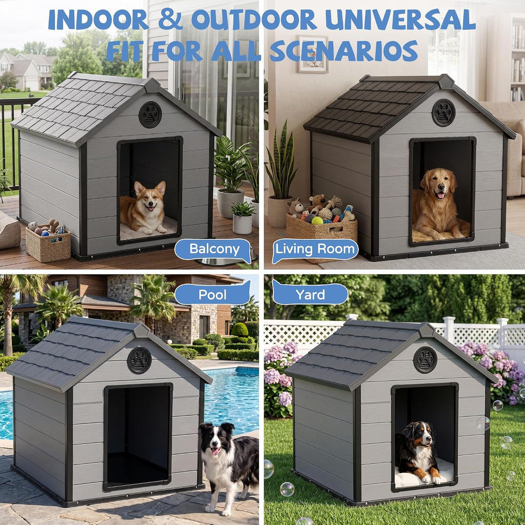 57" large dog house outdoor,premium wood-grain resin doghouse,black on a desk or shelf